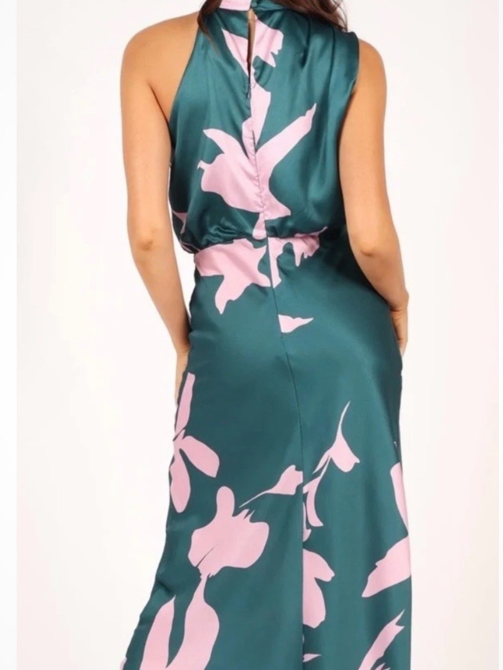 Petal & Pup Teal Dress with Pink Floral Print — Backless Halter